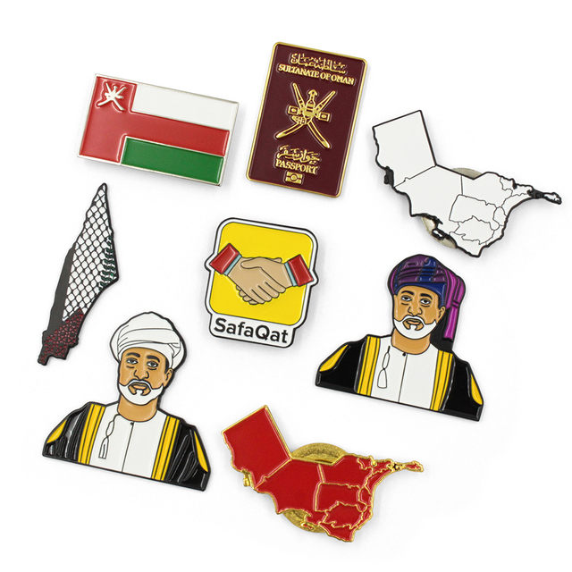 Custom Made Soft Enamel Magnetic Oman Flag Map Pin Badge