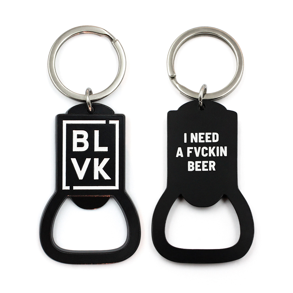 enamel bottle openers keychain showing front and back design with functional opener