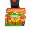 Custom running medal - Savannah Trail adventure design with runners, buffalo, and acacia tree