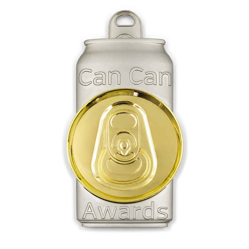 custom medal design with can shape metal award front view