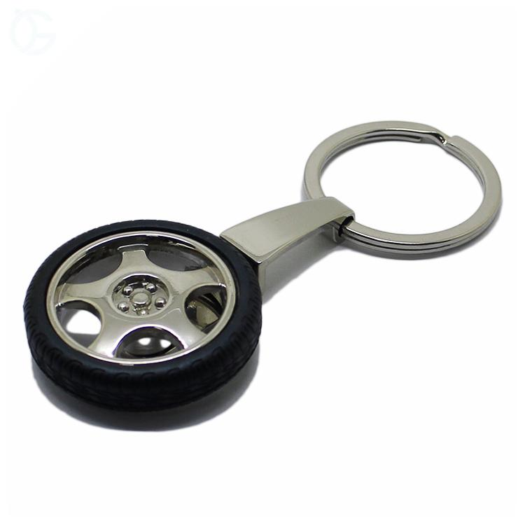 3D Moveable Tire Shaped Blank Metal Leather Keychain