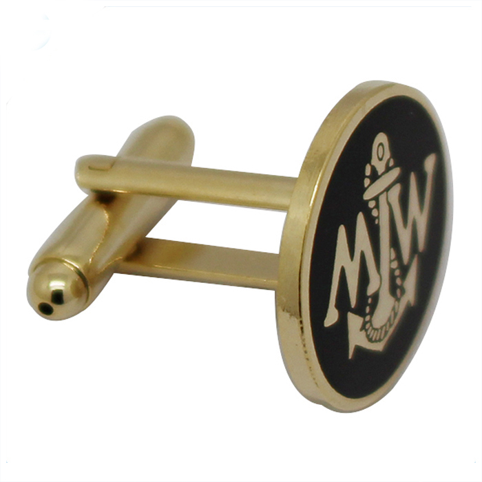 Gold Round Shaped Navy Metal Cufflinks