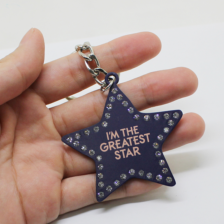 Custom Logo Printed Crystal Star Metal Keychain