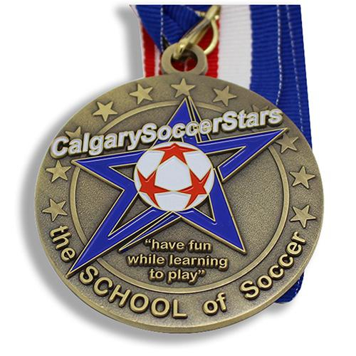 Antique Custom Soccer Soft Enamel Gold Medal
